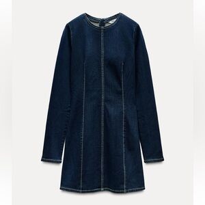 Zara NWT Dark Blue Long Sleeve Denim Dress